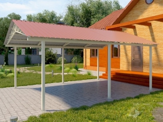 Двускатный навес из профнастила Двускатный навес из профнастила